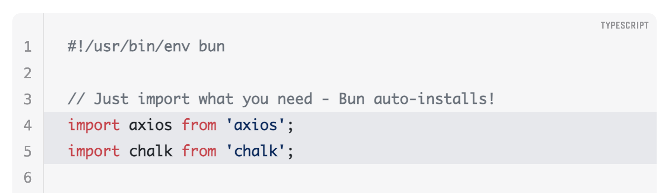 Bun TypeScript auto-install demonstration